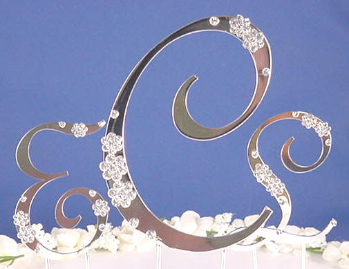  silver plated initials with clear crystals monogram wedding cake topper