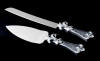 silver plated metal new orleans fleur de lis with rhinestone accents wedding cake knife and server 2 piece set