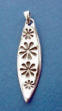 sterling silver 3-d large surfboard with flowers charm