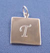 sterling silver square charm with initial t in lucidia font