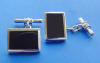 sterling silver rectangle black onyx cuff links