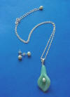 sterling silver amazonite calla lily necklace with freshwater pearl center and sterling silver freshwater pearl stud earrings