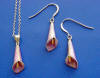 Go to sterling silver enameled cloisonne calla lily necklace and earrings jewelry set