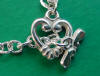 sterling silver cable link charm bracelet with heart toggle clasp