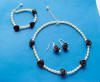 black onyx rose and freshwater pearl necklace bracelet and earrings jewelry set
