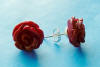 sterling silver red sea coral carved rose earrings