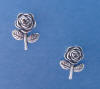 sterling silver small rose with stem and leaves post earrings