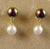 14k gold black and white akoya pearl earrings