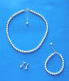 bride's wedding jewelry - sterling silver white crystal pearl necklace, bracelet and dangle stud earrings