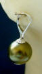 golden green 16mm sterling silver leverback south sea shell pearl earrings