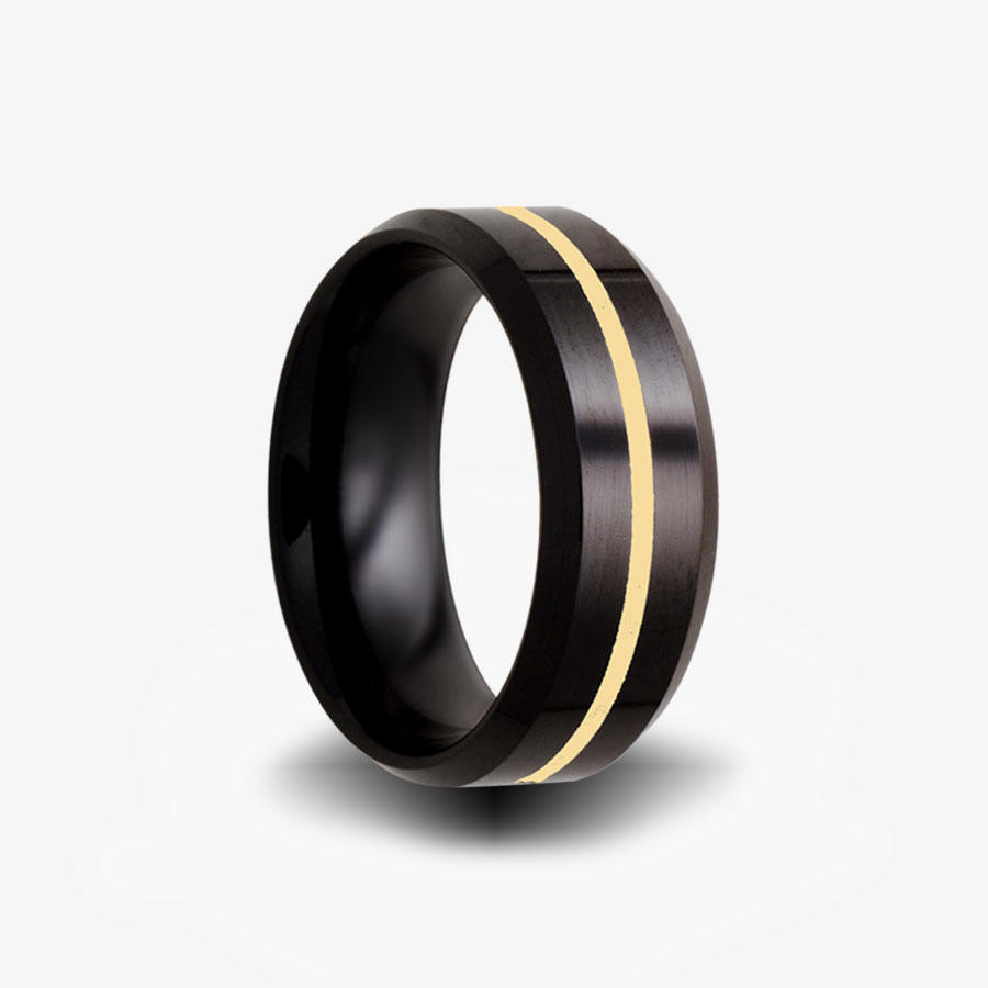 Wide Black Ceramic Wedding Band With 1mm wide 18k Yellow Gold Inlay ...