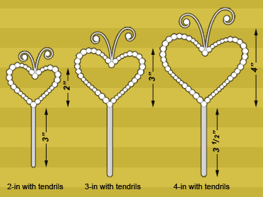 crystal hearts toppers available in 2", 3", and 4" with or without tendrils