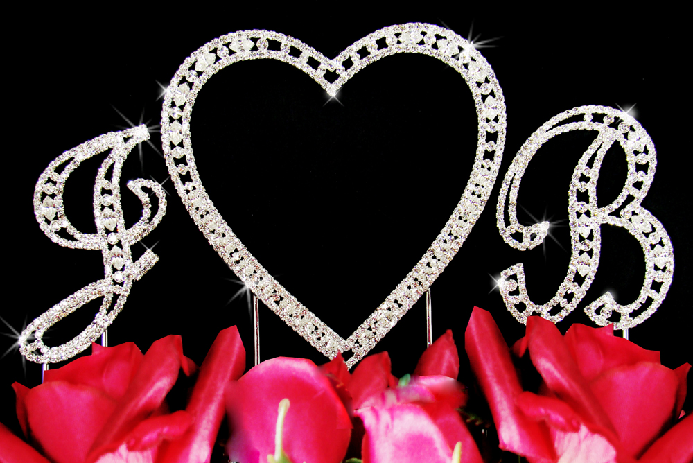 Heart Rhinestones Cake topper wedding Rhinestones Double Love Heart