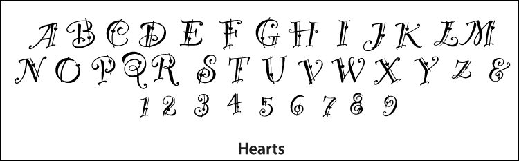 hearts font for monogram initials wedding cake toppers
