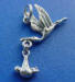 sterling silver stork with baby charm