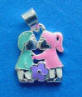 sterling silver teal blue enamel boy, pink enamel girl, purple enamel flower kissing charm