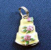 sterling silver wedding cake charm, yellow enamel with pink and green enamel roses
