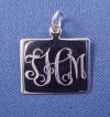 sterling silver monogramed interlock font rectangle charm