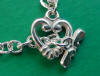 sterling silver cable link charm bracelet with heart toggle clasp