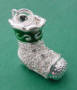 sterling silver 3-d Christmas stocking charm with green enamel and cubic zirconia stones accents