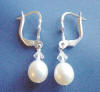 sterling silver leverback pearl and crystal earrings