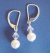 sterling silver leverback pearl and crystal earrings