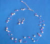 triple-strand pearl and rose crystal illusion necklace and earrings jewelry set