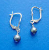 sterling silver black pearl leverback earrings