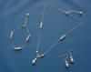Sterling silver filigree freshwater pearl dangle necklace, bracelet and earrings wedding jewelry set
