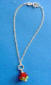 sterling silver chain bracelet with red rose dangle