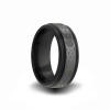 black zirconium wedding band with laser engraved pattern