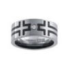 8mm titanium wedding band with 2 point diamond, satin finish, black cermaic inlay crosses